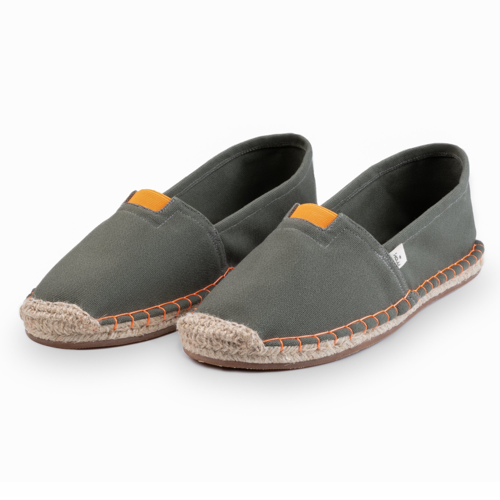 khaki green extra fit espadrilles for men with orange finishes side view