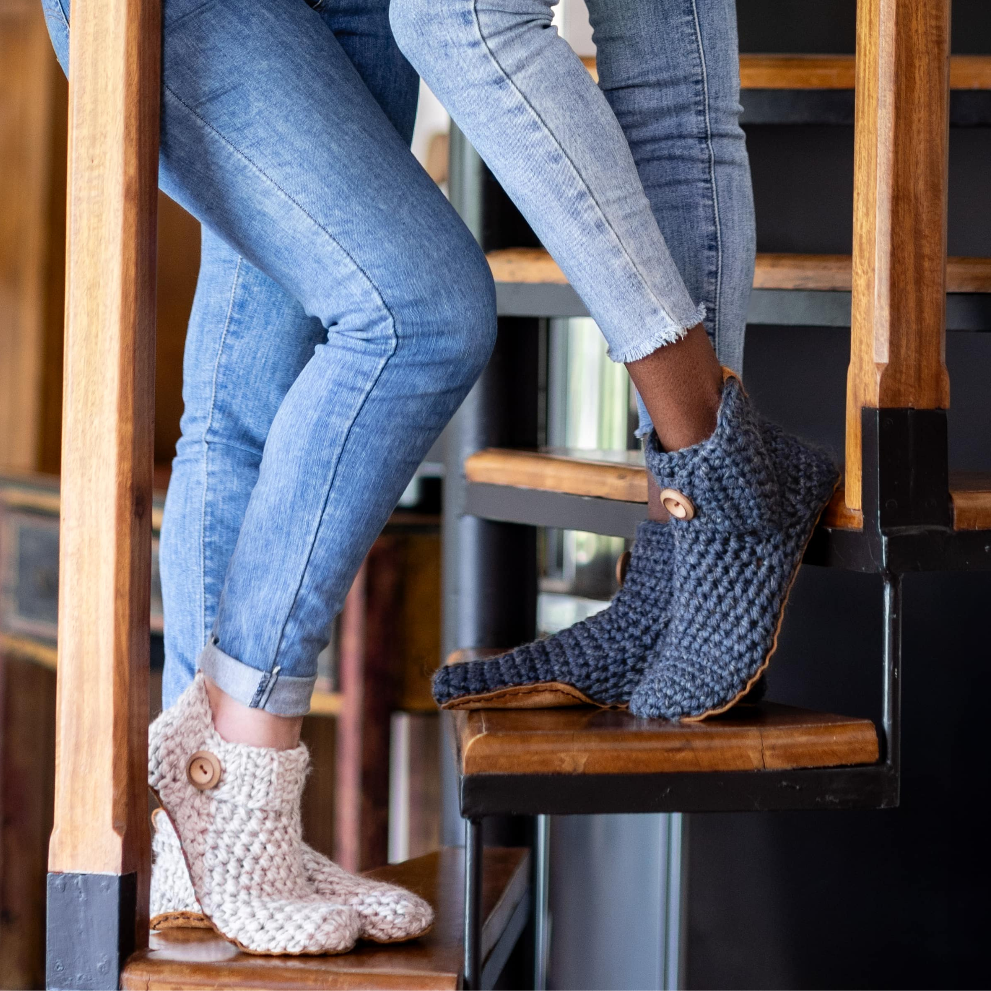 Person wearing beige crocheted wool slippers by Kingdom of Wow_video