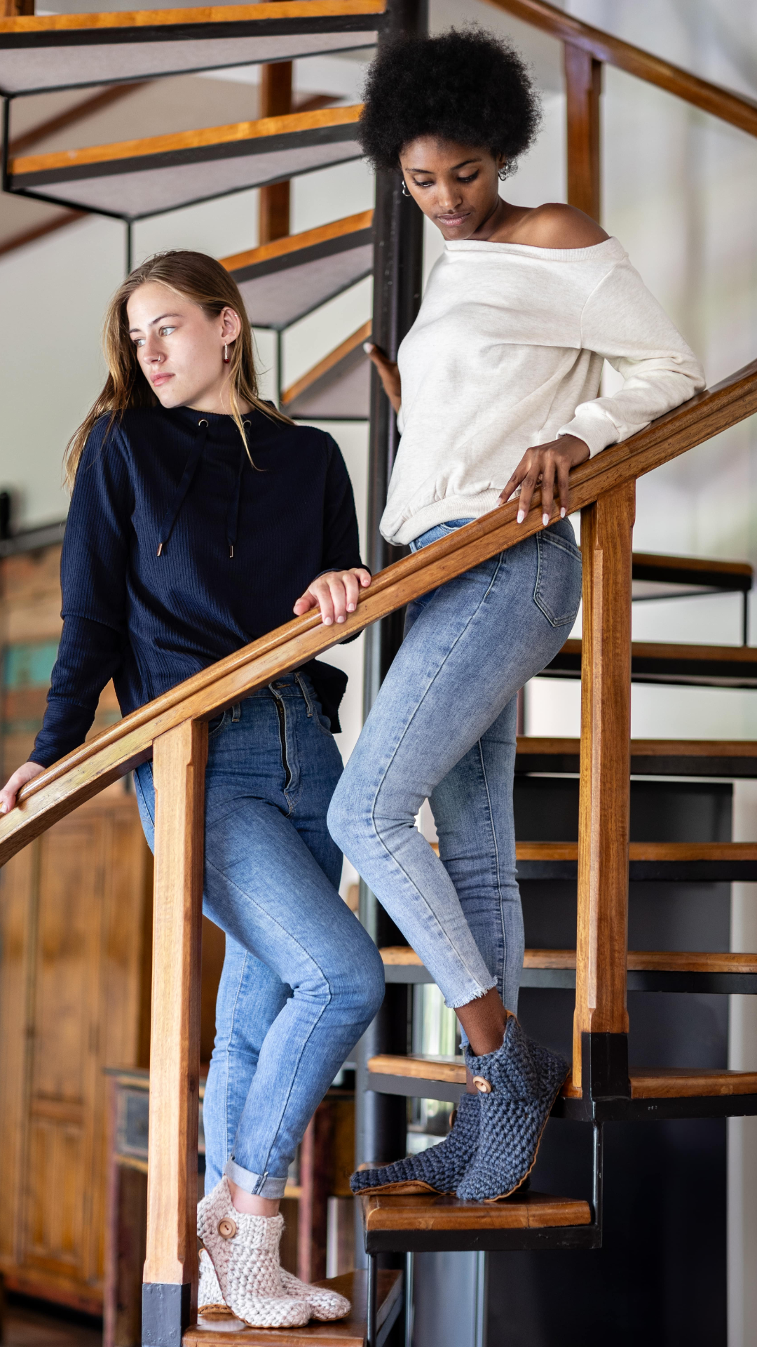 Charcoal Gray Bootie Slippers, Woman walking on wooden floor
