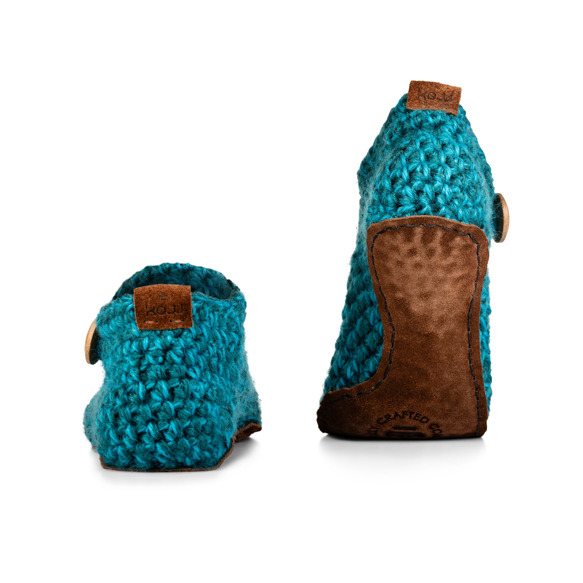 Teal Ankle Bootie Wool Slippers with leather soles by Kingdom of Wow_back view