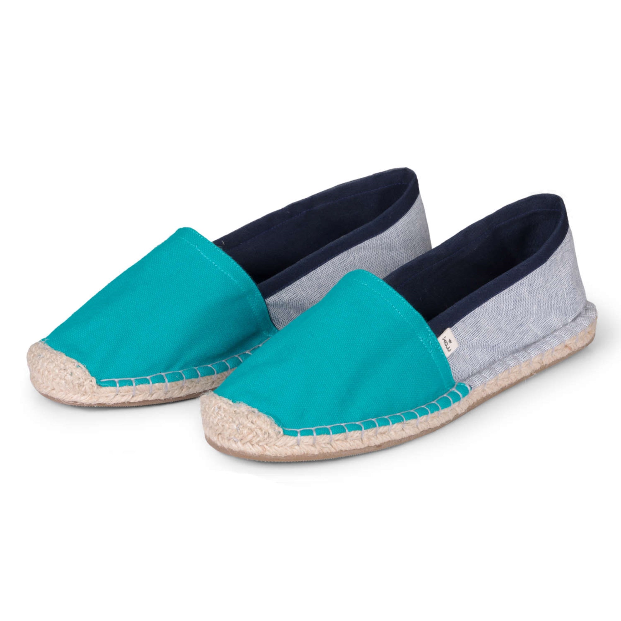 Turquoise Blue Women's Classic Espadrilles with light denim heel side view