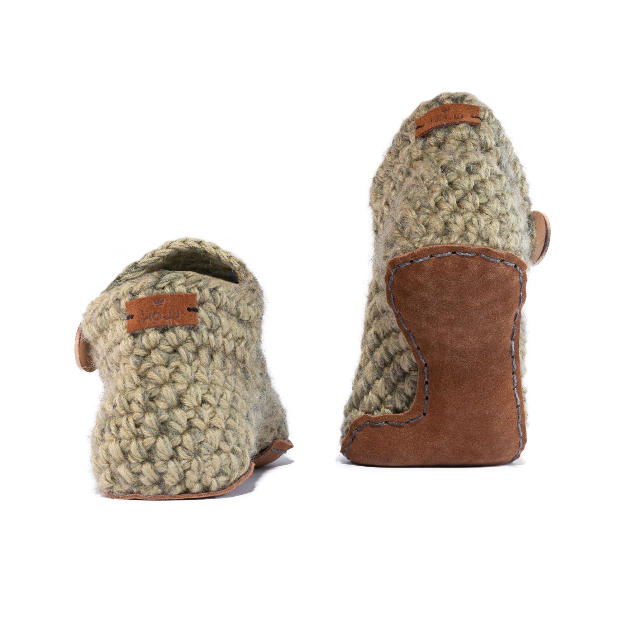 Green Ankle Bootie Wool Slippers with leather soles by Kingdom of Wow_back view