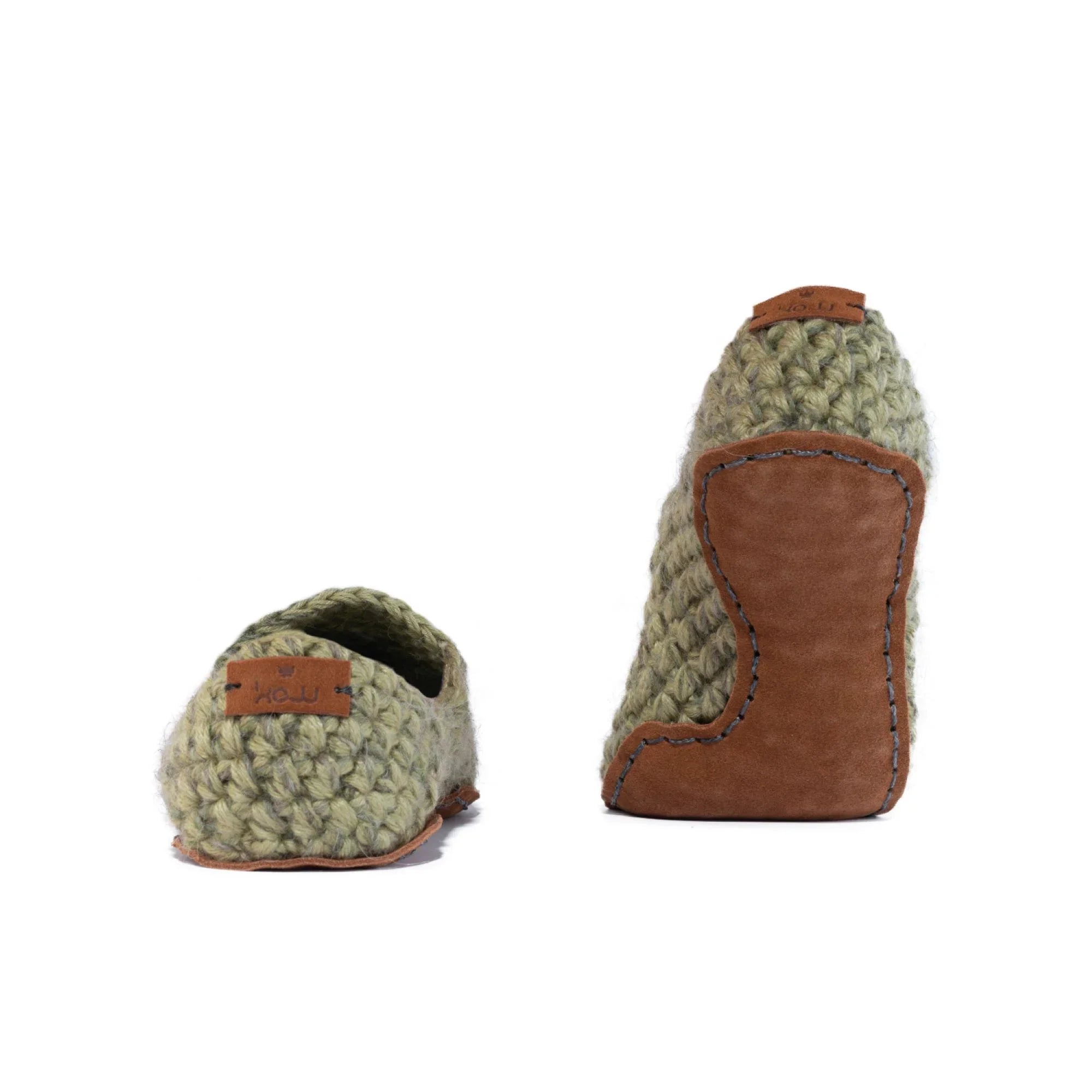 Green_original wool slippers with leather soles by Kingdom of Wow_backview
