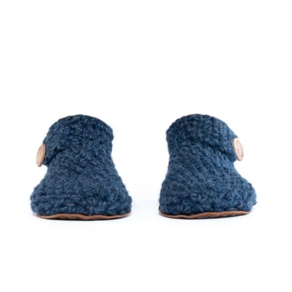 Midnight Blue Bamboo Wool Ankle Bootie Slippers handmade by Kingdom of Wow