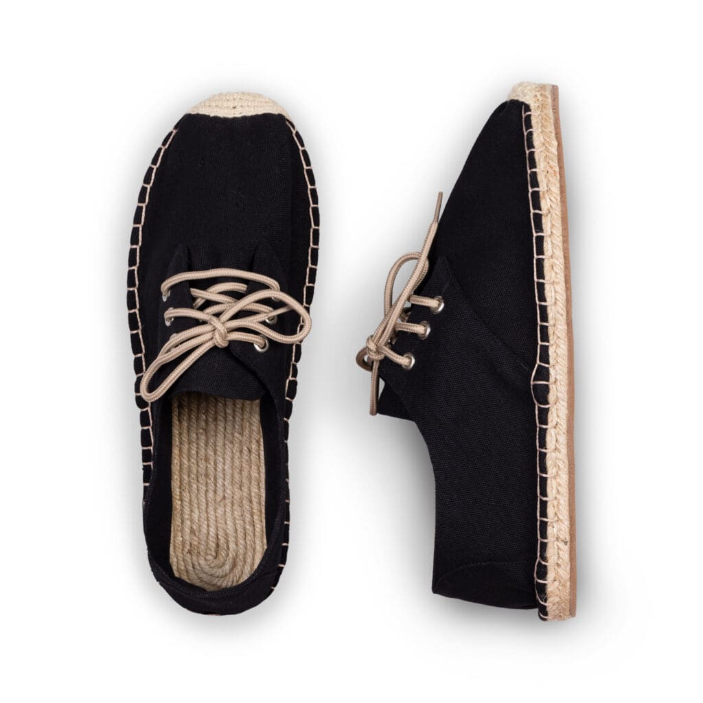 Jet Black Lace Up Espadrille Sneakers Handmade by Kingdom of Wow